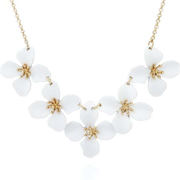 White Floral Statement Necklace for Women Adjustable Chain Costume Jewelry - Picture 1 of 9